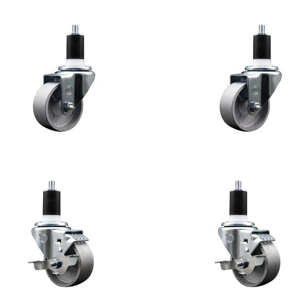 Service Caster 3'' Semi Steel Wheel Swivel 1-1/2'' Expanding Stem Caster Set 2 Brakes, 4PK SCC-EX20S314-SSS-2-TLB-2-112 - main